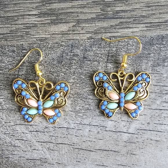 Butterfly Stone Dangle Earrings Periwinkle - Picture 3 of 5